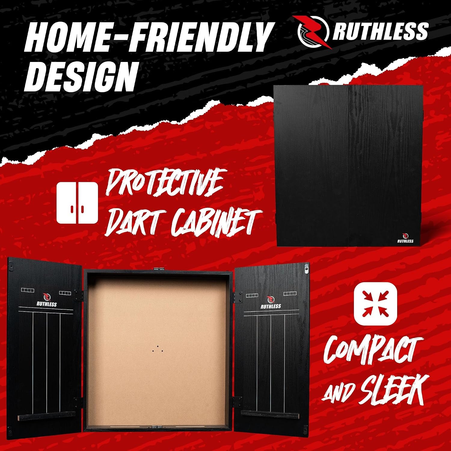 Ultimate Home Darts Centre with LED Lighting Option - Complete Set Including Cabinet, Dartboard, and 2 Sets of Darts
